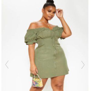 Plus button front barbot dress